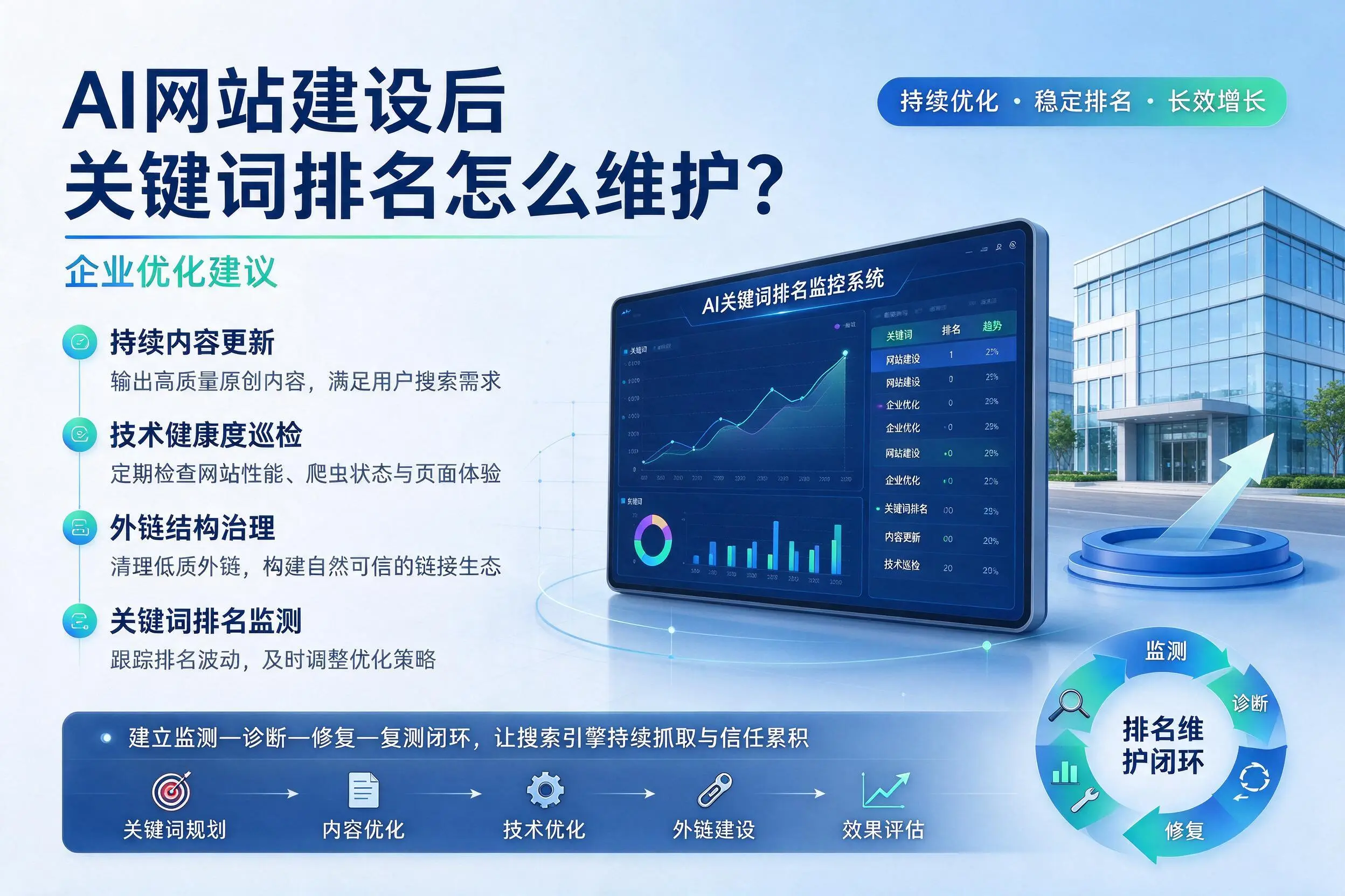 AI网站建设后关键词排名怎么维护?信阳企业优化建议