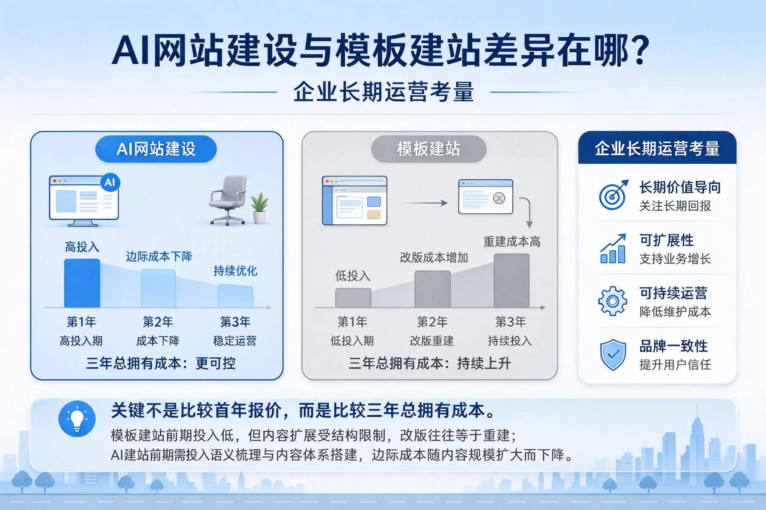 AI网站建设与模板建站差异在哪?信阳企业长期运营考量